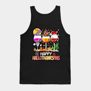 Happy Hallothanksmas Wine Glasses Wine Lover Shirt Tank Top